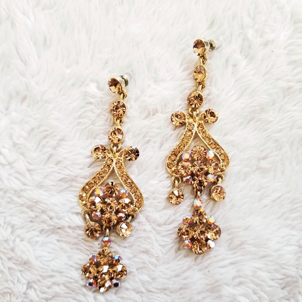 Formal gold Swarovski dangling earrings